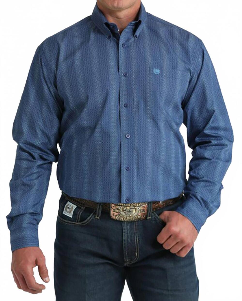 NEW CINCH men's classic long sleeve print button shirt in royal